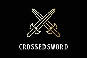 Ancient Golden Crossed Sword for War Battle Game Logo Design Vector