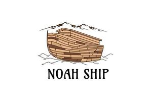 Vintage Retro Wooden Noah Ark Ship Boat Vessel over The Hill Logo Design vector