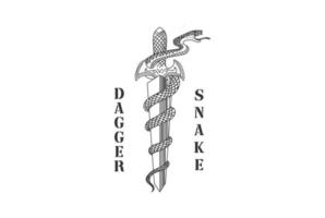 Vintage Hipster Dagger Sword Stiletto Poniard Knife Cobra Mamba Python Anaconda Viper Snake for Tattoo Logo Design vector