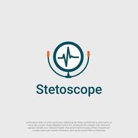 Stethoscope logo icon vector flat design template, with ecg pulse, heart rhythm