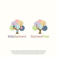 kids store clothing hanging from the tree, or just tree with cloth or fabric leaf logo design vector