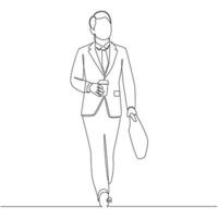 Continuous Line Drawing Business Man While Carrying a Cup of Coffee Vector Line Art Illustration