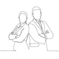 Continuous Line Drawing a Couple Business People Vector Line Art Illustration