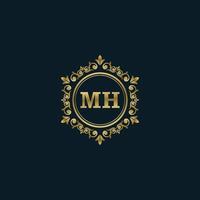 logotipo de la letra mh con plantilla de oro de lujo. plantilla de vector de logotipo de elegancia.