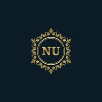 Letter NU logo with Luxury Gold template. Elegance logo vector template.