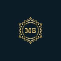 logotipo de letra ms con plantilla de oro de lujo. plantilla de vector de logotipo de elegancia.