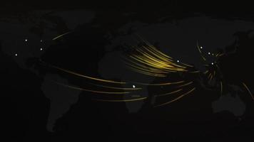 carte du monde avec différentes cibles de cyberattaque. concept de piratage et de technologie. prise de vue macro aux pixels du moniteur video