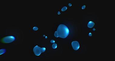 Abstract background with bright blue flying liquid bubbles glowing energy magic circles and balls drops photo