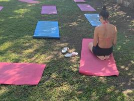 Woman doing exercises in the park photo