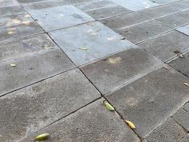 Concrete or cobblestone gray paving slabs or stones for the floor. Pavement in the city. Large gray paving tiles close up photo