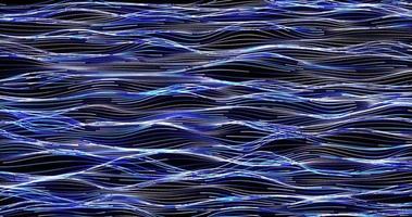 Abstract background of blue horizontal small neon bright stripes of particles in the form of waves with a glow effect. Screensaver beautiful photo