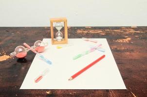 Paper and art materials on the table photo