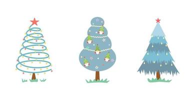 Vector - Cute collection of Christmas tree in different design. Blue color. Holiday, New Year, X'mas concept. Can be use for print, label, sticker or decorate any web, card, poster, banner