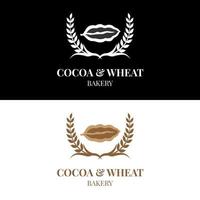 Cocoa bean with wheat grains for retro vintage bakery logo design vector