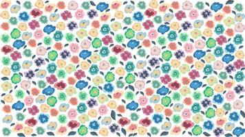 Horizontal floral backdrop decorated with gorgeous multicolored flowers and leaves spring botanical border flat on white background. vector