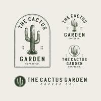 Vintage cactus logo design template vector