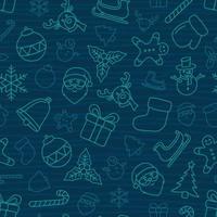 Christmas themed hand drawn seamless pattern on dark blue background vector