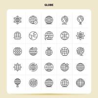 OutLine 25 Globe Icon set Vector Line Style Design Black Icons Set Linear pictogram pack Web and Mobile Business ideas design Vector Illustration