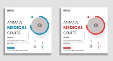 publicación en redes sociales y banner web del centro médico de animales vector