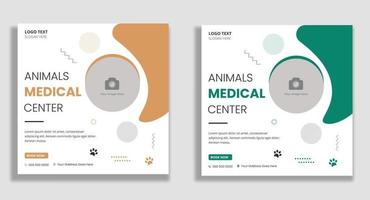 publicación en redes sociales del centro médico de animales y plantilla de banner web vector