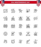 Set of 25 USA Day Icons American Symbols Independence Day Signs for native american weapon star war army Editable USA Day Vector Design Elements