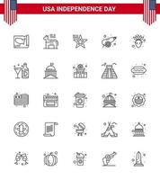 Set of 25 USA Day Icons American Symbols Independence Day Signs for native american weapon star war army Editable USA Day Vector Design Elements