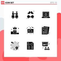 Pack of 9 Modern Solid Glyphs Signs and Symbols for Web Print Media such as employee money day crown love Editable Vector Design Elements