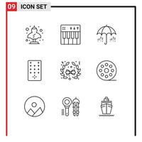Modern Set of 9 Outlines Pictograph of bow remote music control weather Editable Vector Design Elements