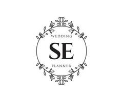 SE Initials letter Wedding monogram logos collection, hand drawn modern minimalistic and floral templates for Invitation cards, Save the Date, elegant identity for restaurant, boutique, cafe in vector