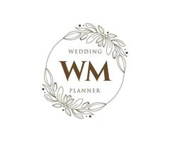 WM Initials letter Wedding monogram logos collection, hand drawn modern minimalistic and floral templates for Invitation cards, Save the Date, elegant identity for restaurant, boutique, cafe in vector