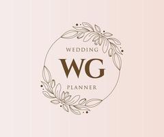 colección de logotipos de monograma de boda con letras iniciales wg, plantillas florales y minimalistas modernas dibujadas a mano para tarjetas de invitación, guardar la fecha, identidad elegante para restaurante, boutique, café en vector