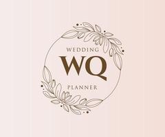 colección de logotipos de monograma de boda con letras iniciales wq, plantillas florales y minimalistas modernas dibujadas a mano para tarjetas de invitación, guardar la fecha, identidad elegante para restaurante, boutique, café en vector