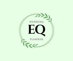 colección de logotipos de monograma de boda con letras iniciales eq, plantillas florales y minimalistas modernas dibujadas a mano para tarjetas de invitación, guardar la fecha, identidad elegante para restaurante, boutique, café en vector