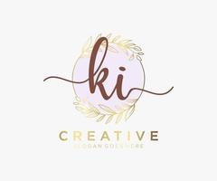 Initial KI feminine logo. Usable for Nature, Salon, Spa, Cosmetic and Beauty Logos. Flat Vector Logo Design Template Element.