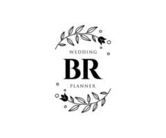 colección de logotipos de monograma de boda con letras iniciales de br, plantillas florales y minimalistas modernas dibujadas a mano para tarjetas de invitación, guardar la fecha, identidad elegante para restaurante, boutique, café en vectores