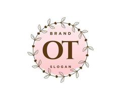 Initial OT feminine logo. Usable for Nature, Salon, Spa, Cosmetic and Beauty Logos. Flat Vector Logo Design Template Element.