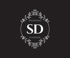 colección de logotipos de monograma de boda con letras iniciales sd, plantillas florales y minimalistas modernas dibujadas a mano para tarjetas de invitación, guardar la fecha, identidad elegante para restaurante, boutique, café en vector