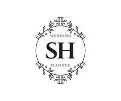 SH Initials letter Wedding monogram logos collection, hand drawn modern minimalistic and floral templates for Invitation cards, Save the Date, elegant identity for restaurant, boutique, cafe in vector