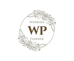 colección de logotipos de monogramas de boda con letras iniciales wp, plantillas florales y minimalistas modernas dibujadas a mano para tarjetas de invitación, guardar la fecha, identidad elegante para restaurante, boutique, café en vector