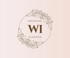 colección de logotipos de monograma de boda con letras iniciales de wi, plantillas florales y minimalistas modernas dibujadas a mano para tarjetas de invitación, guardar la fecha, identidad elegante para restaurante, boutique, café en vector