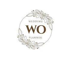 colección de logotipos de monograma de boda con letras iniciales de wo, plantillas florales y minimalistas modernas dibujadas a mano para tarjetas de invitación, guardar la fecha, identidad elegante para restaurante, boutique, café en vector