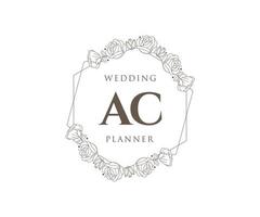 colección de logotipos de monograma de boda con letras iniciales ac, plantillas florales y minimalistas modernas dibujadas a mano para tarjetas de invitación, guardar la fecha, identidad elegante para restaurante, boutique, café en vector