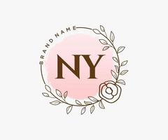 logotipo femenino inicial ny. utilizable para logotipos de naturaleza, salón, spa, cosmética y belleza. elemento de plantilla de diseño de logotipo de vector plano.