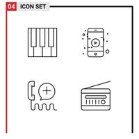 4 Creative Icons Modern Signs and Symbols of audio customer piano movie interface Editable Vector Design Elements