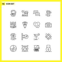 Set of 16 Vector Outlines on Grid for notification map communication soft drink drink Editable Vector Design Elements