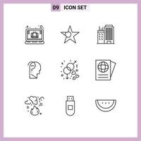 9 User Interface Outline Pack of modern Signs and Symbols of love engagement business question confuse brain Editable Vector Design Elements