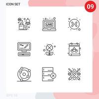 Set of 9 Commercial Outlines pack for calendar four arrows clover keyboard Editable Vector Design Elements