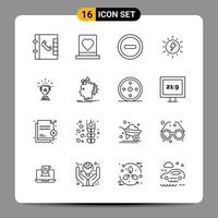 16 Black Icon Pack Outline Symbols Signs for Responsive designs on white background 16 Icons Set vector