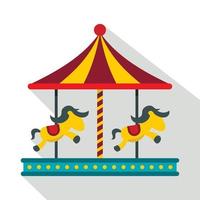 Children carousel with colorful horses icon vector