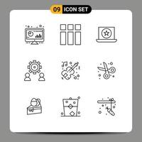 Pictogram Set of 9 Simple Outlines of user preference layout employee star Editable Vector Design Elements